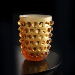 Lalique Mossi Amber 8.25" Vase