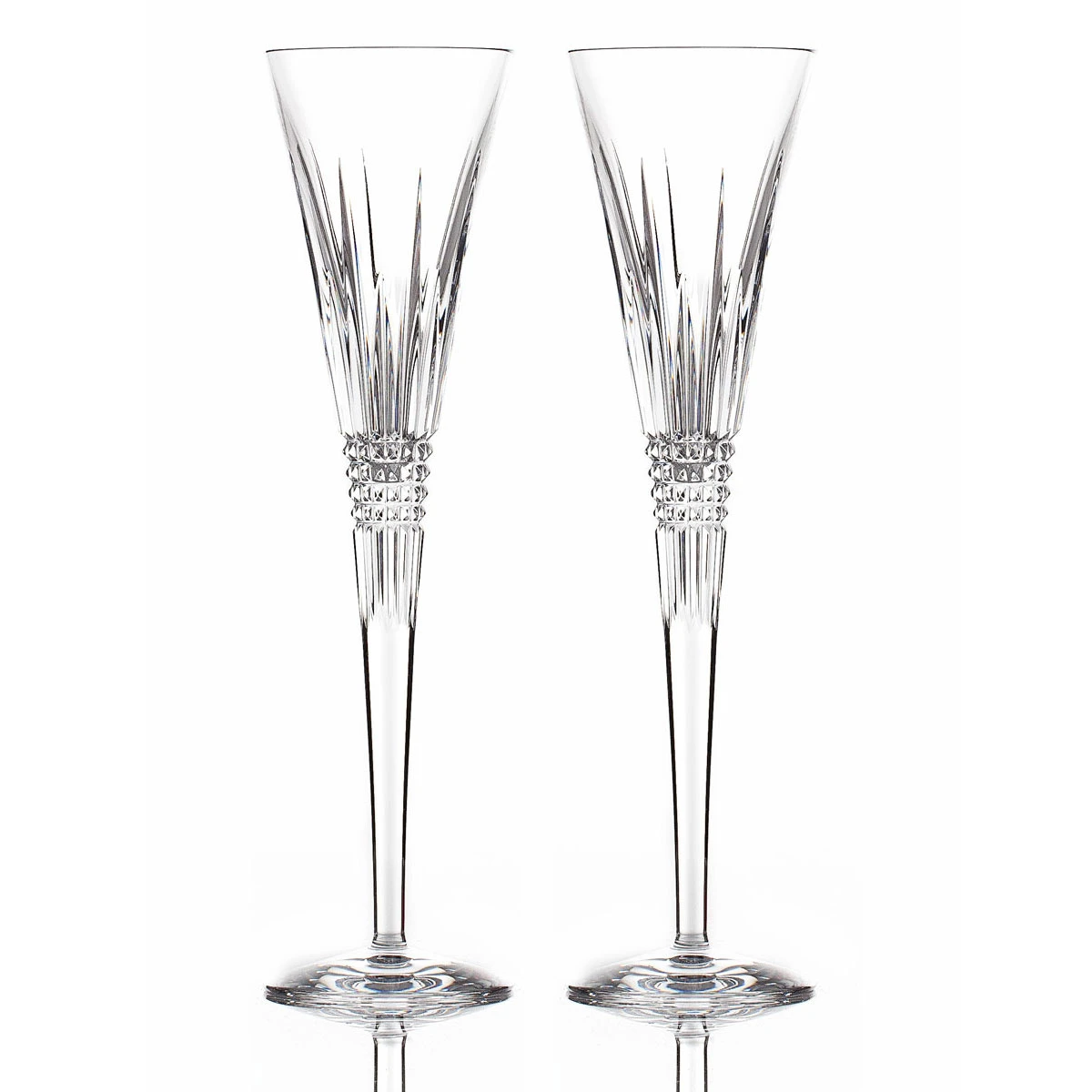 Waterford Lismore Diamond Toasting Flutes, Pair 3 Waterford Lismore Diamond Toasting Flutes, Pair