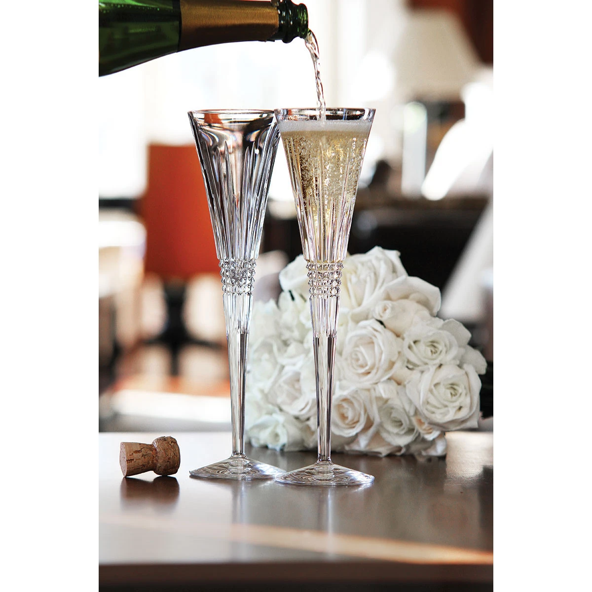 Waterford Lismore Diamond Toasting Flutes, Pair 6 Waterford Lismore Diamond Toasting Flutes, Pair - Image 4