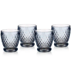 Villeroy And Boch Boston Colored Double Old Fashioned Blue Set Of 4