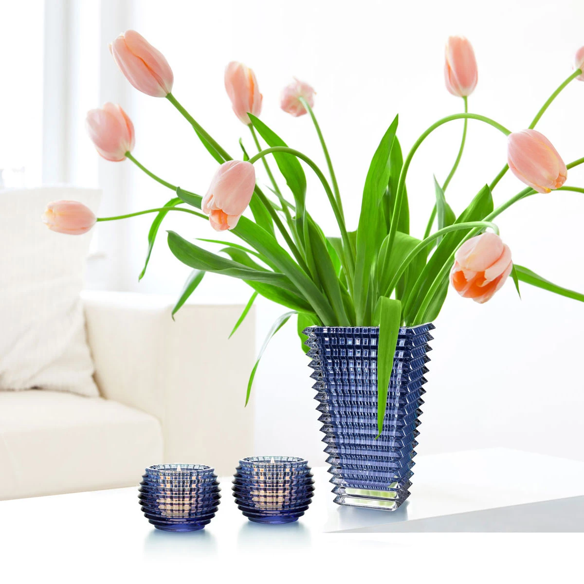 Baccarat Crystal, Eye 11 3/4" Rectangular Vase, Blue 5 Baccarat Crystal, Eye 11 3/4" Rectangular Vase, Blue - Image 3