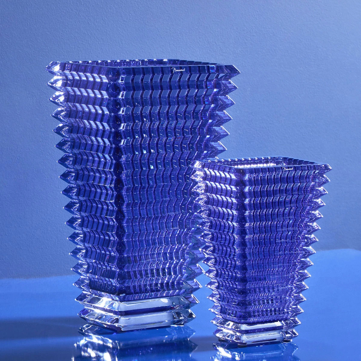 Baccarat Crystal, Eye 11 3/4" Rectangular Vase, Blue 6 Baccarat Crystal, Eye 11 3/4" Rectangular Vase, Blue - Image 4