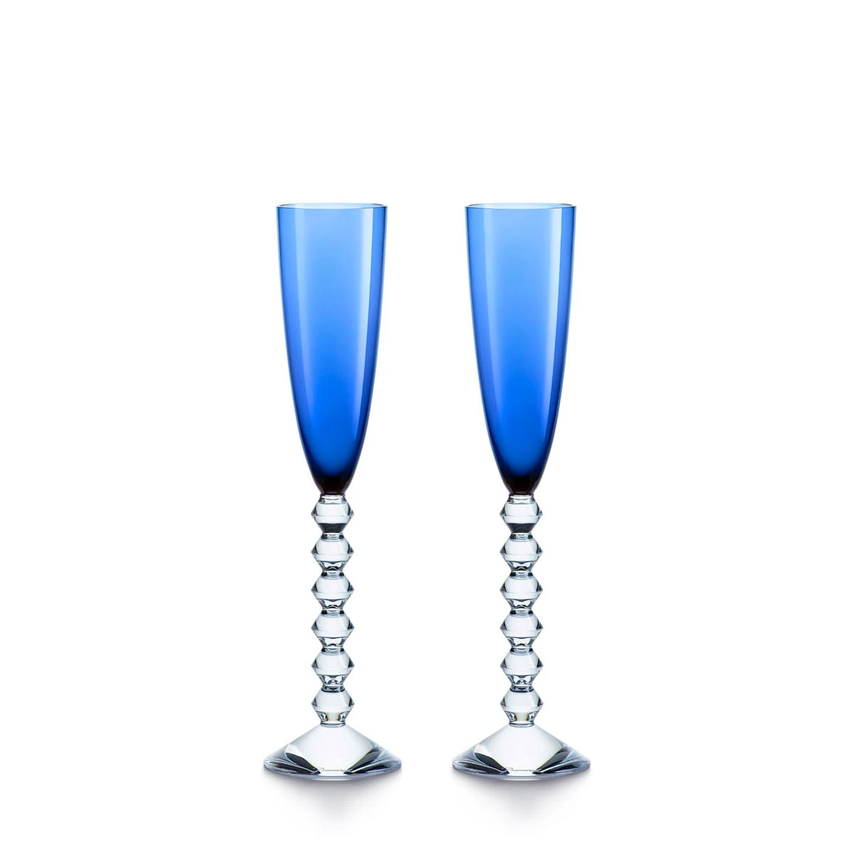 Baccarat Crystal, Vega Flutissimo Crystal Flute Blue, Pair 3 Baccarat Crystal, Vega Flutissimo Crystal Flute Blue, Pair