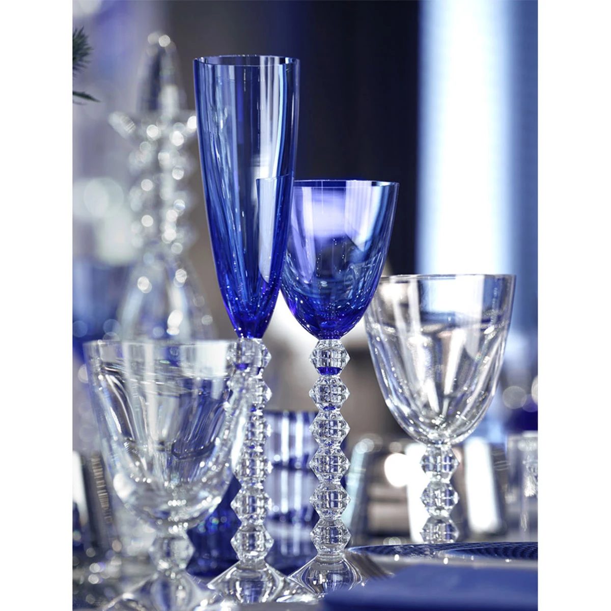 Baccarat Crystal, Vega Flutissimo Crystal Flute Blue, Pair 4 Baccarat Crystal, Vega Flutissimo Crystal Flute Blue, Pair - Image 2