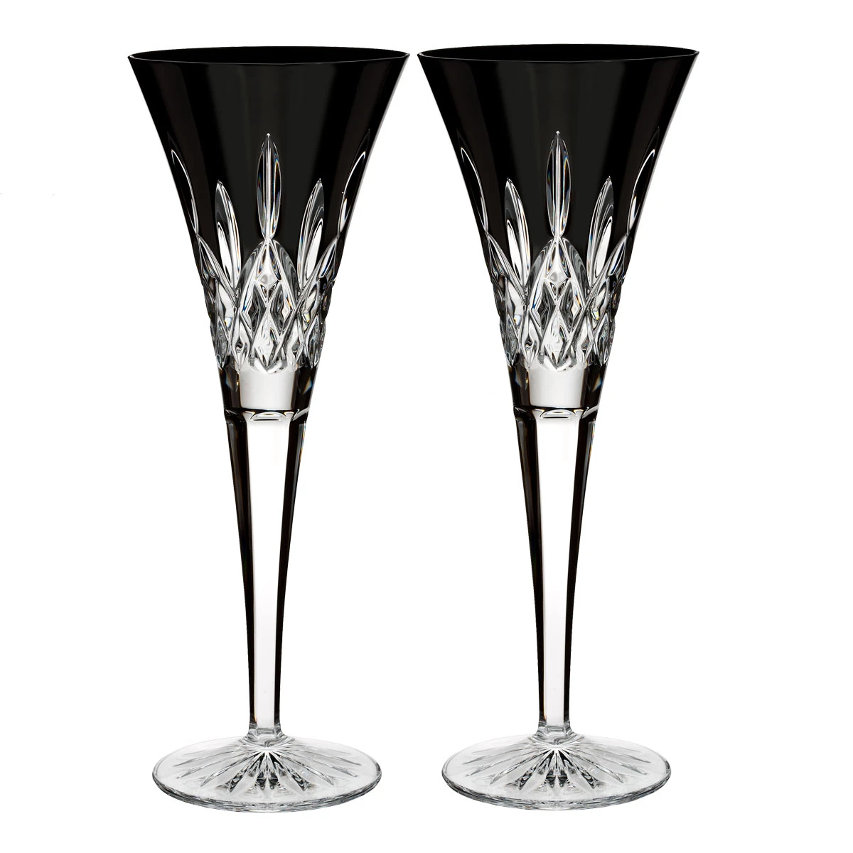 Waterford Lismore Black Champagne Toasting Flutes, Pair 3 Waterford Lismore Black Champagne Toasting Flutes, Pair