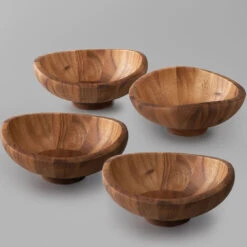 Nambe 8 1/2" Wood Butterfly Individual Salad Bowls, Set Of 4