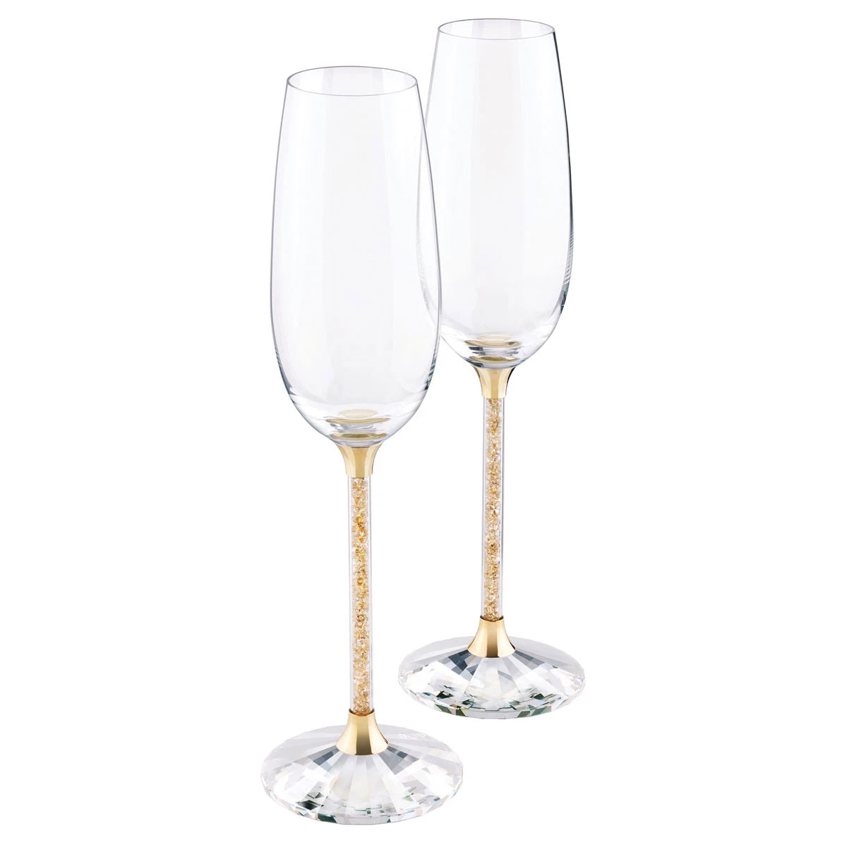 Swarovski Crystalline Toasting Flutes, Gold Tone Pair 3 Swarovski Crystalline Toasting Flutes, Gold Tone Pair