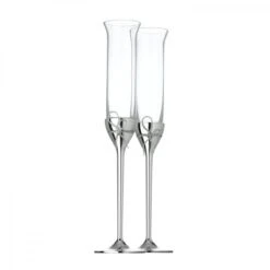 Vera Wang Wedgwood, Crystal And Silver Love Knots Toasting Crystal Flutes, Pair