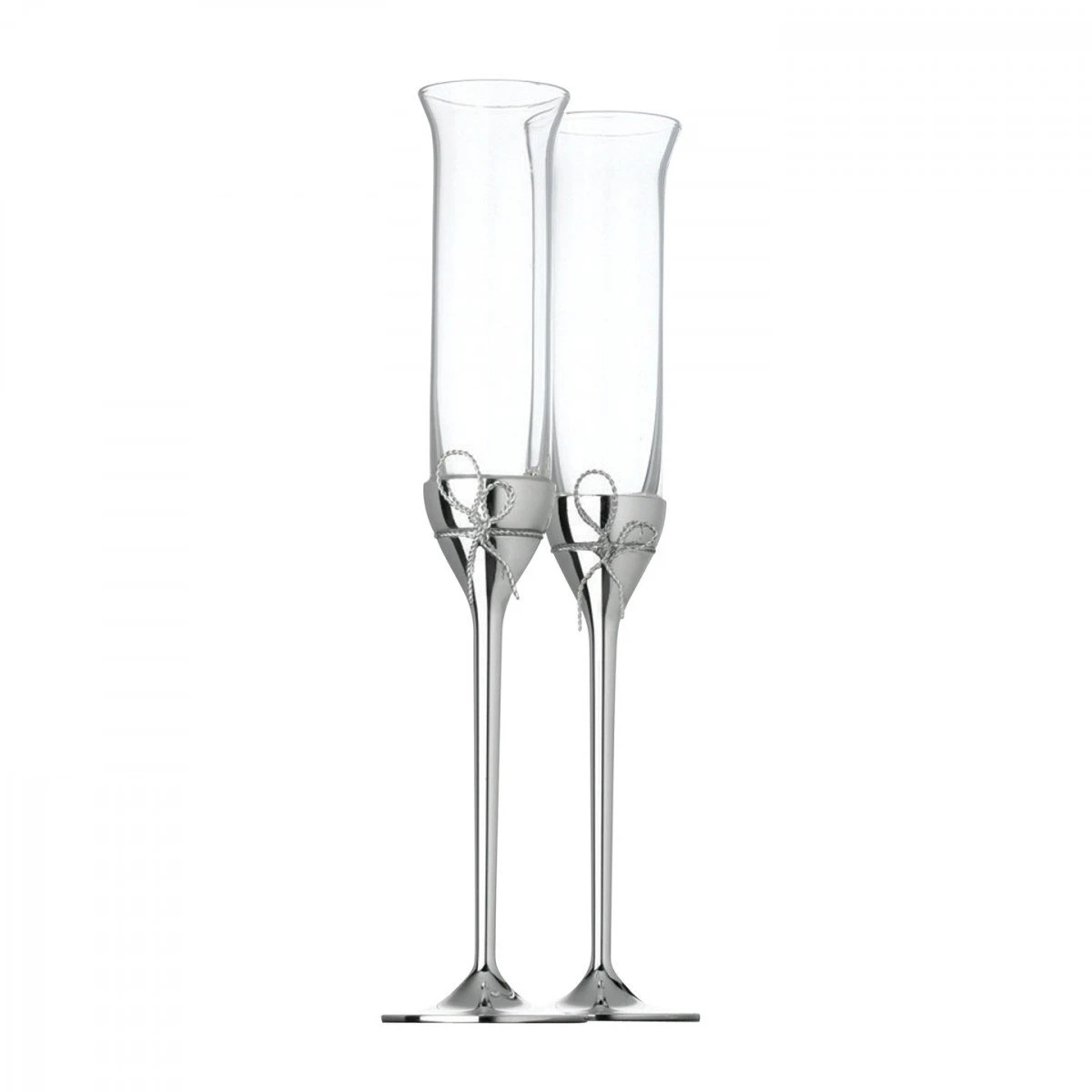 Vera Wang Wedgwood, Crystal And Silver Love Knots Toasting Crystal Flutes, Pair 3 Vera Wang Wedgwood, Crystal And Silver Love Knots Toasting Crystal Flutes, Pair