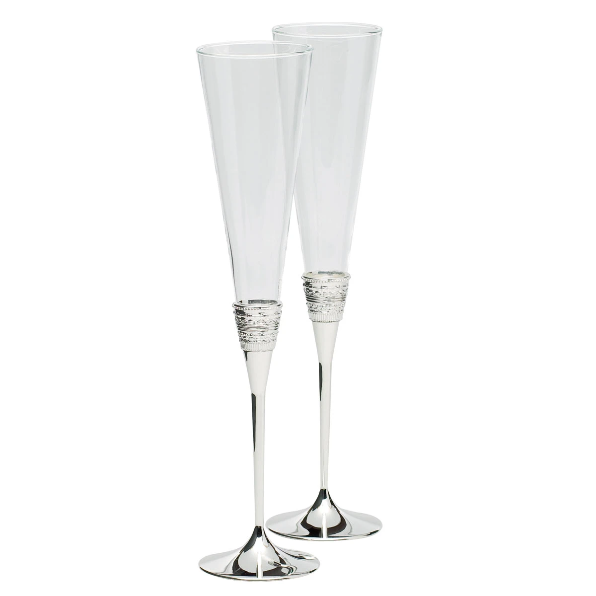 Vera Wang Wedgwood, With Love Silver Toasting Crystal Flutes, Pair 3 Vera Wang Wedgwood, With Love Silver Toasting Crystal Flutes, Pair