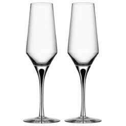 Orrefors Crystal, Metropol Black Champagne Crystal Flute, Pair