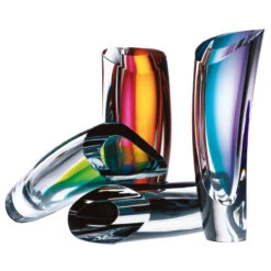 Kosta Boda Mirage 8" Vase, Grey And Red