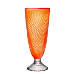 Kosta Boda Red Rim Orange Footed 10 1/2" Crystal Vase