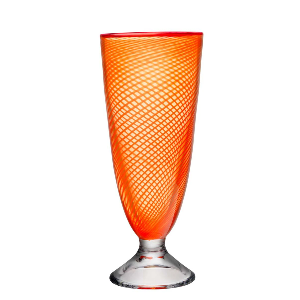 Kosta Boda Red Rim Orange Footed 10 1/2" Crystal Vase 3 Kosta Boda Red Rim Orange Footed 10 1/2" Crystal Vase