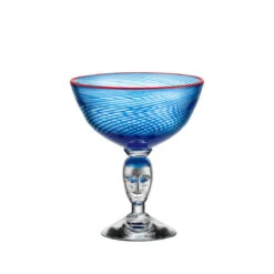 Kosta Boda 8" Red Rim Brains Blue Footed Crystal Bowl