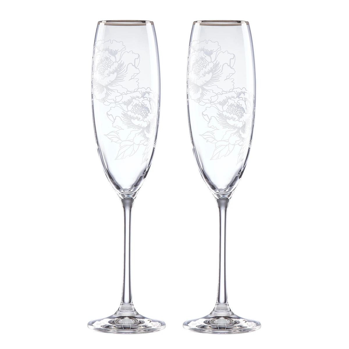 Lenox Silver Peony Crystal Toasting Flutes, Pair 3 Lenox Silver Peony Crystal Toasting Flutes, Pair
