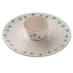 Belleek Shamrock Chip And Dip Set