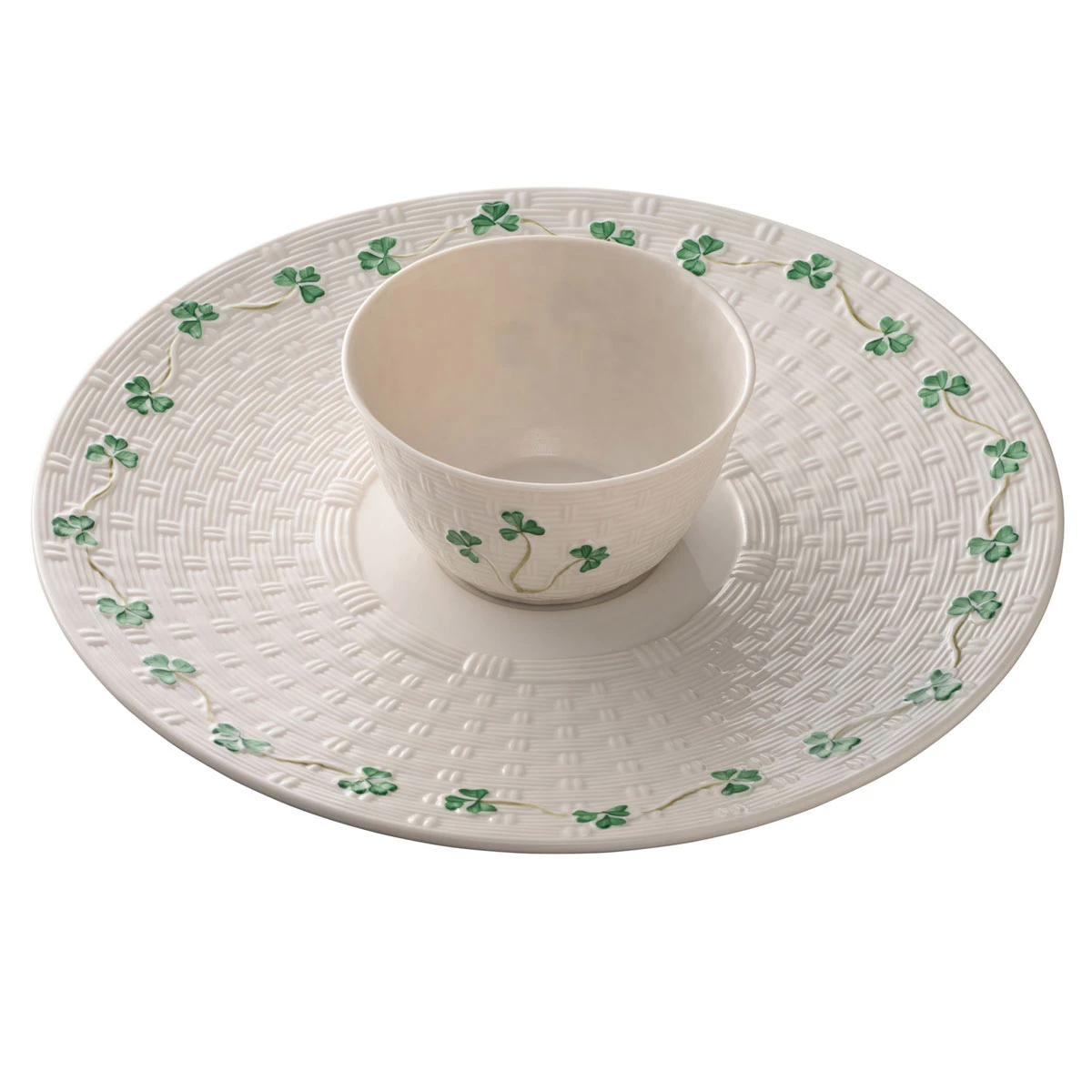 Belleek Shamrock Chip And Dip Set 3 Belleek Shamrock Chip And Dip Set