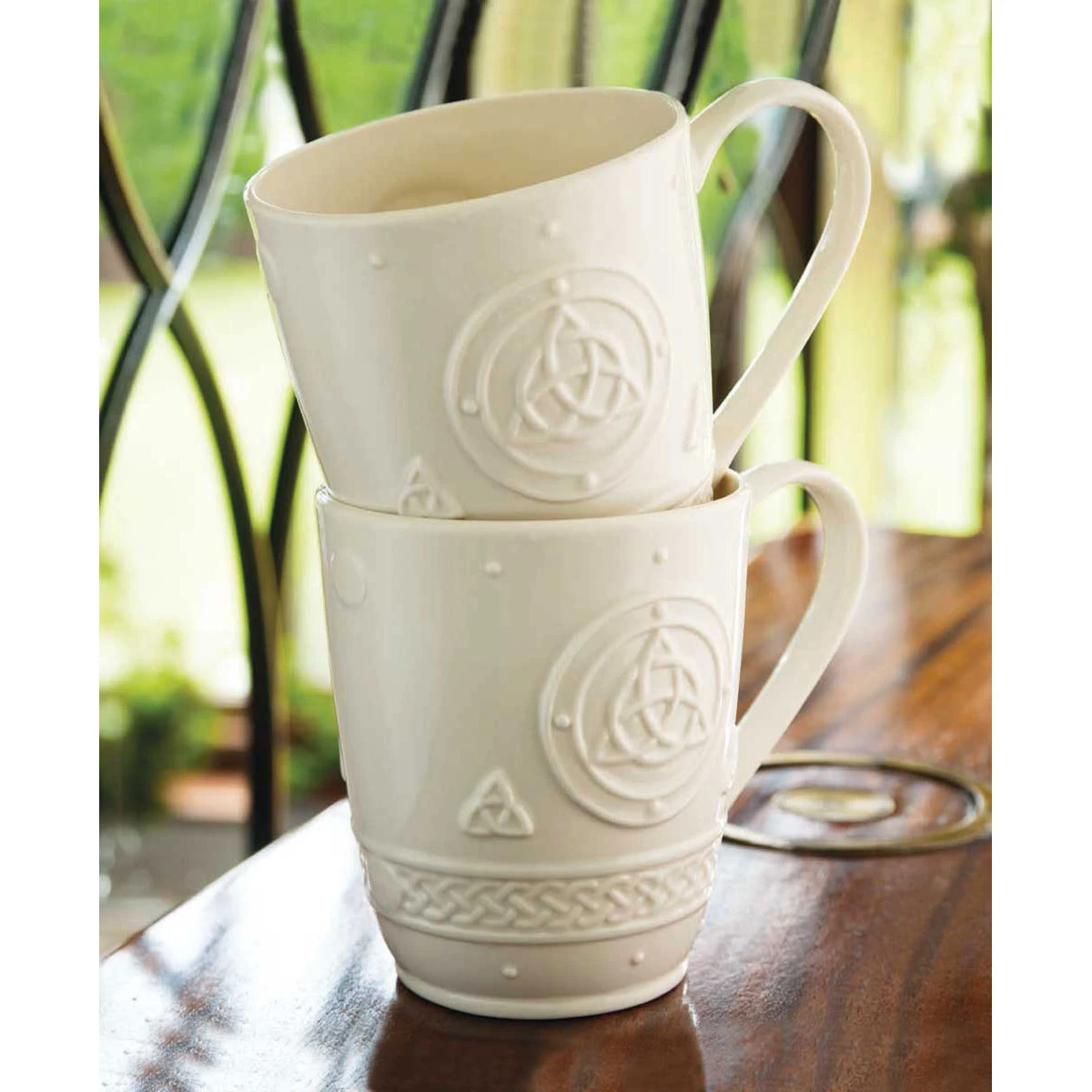 Belleek Celtic Coffee Mugs, Pair 4 Belleek Celtic Coffee Mugs, Pair - Image 2