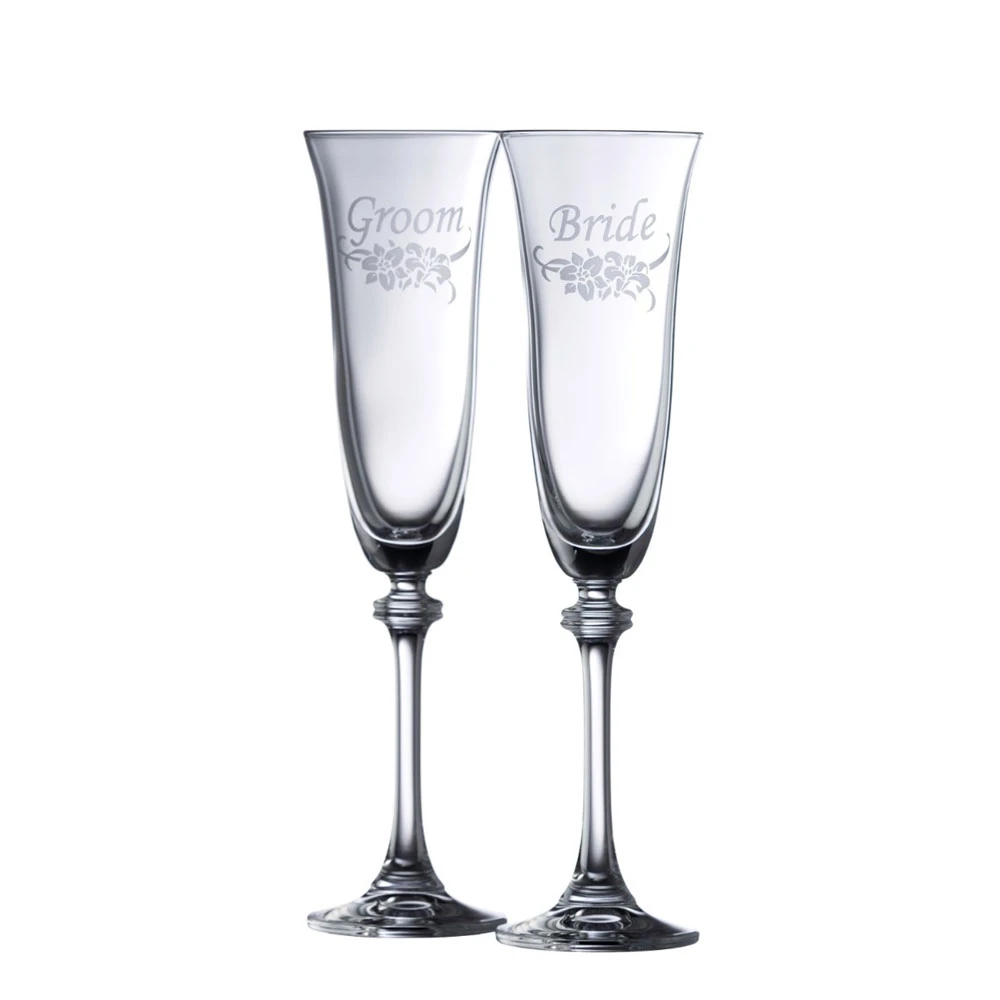 Galway Bride And Groom Flute Floral Spray Pair 3 Galway Bride And Groom Flute Floral Spray Pair