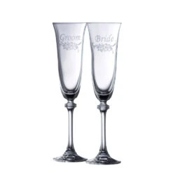 Galway Floral Bride And Groom Liberty Flute Pair