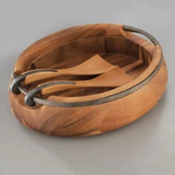 Nambe Anvil Oval Wood 13" Salad Bowl With Servers -Household Products Shop MT0350N a3