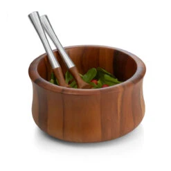 Nambe 10 1/2" Nara Salad Bowl With Servers