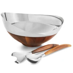 Nambe 13" Pulse Salad Bowl With Servers